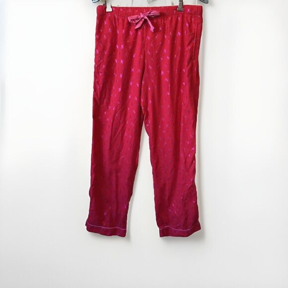 Victoria's Secret Pajama‎ Pants Medium Pink Red All Over Print Drawstrings - Picture 1 of 12